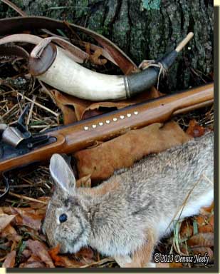 The powder horn, shot bag, Northwest gun and a cottontail rabbit.