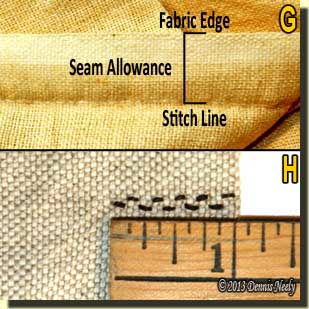 Photos showing seam allowance and stitch count.