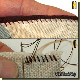 Examples of whip stitches in fabric.