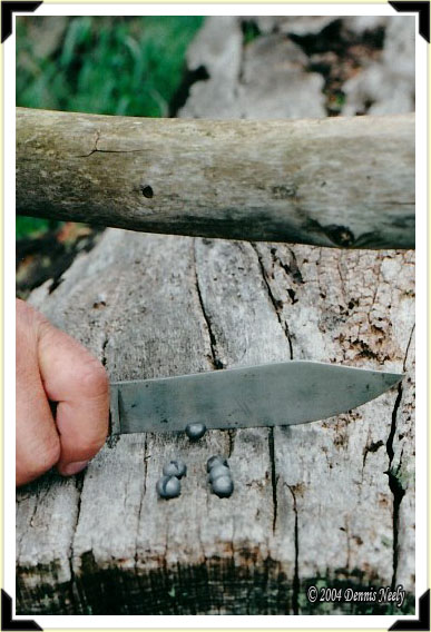Spliting buckshot with a trade knife.