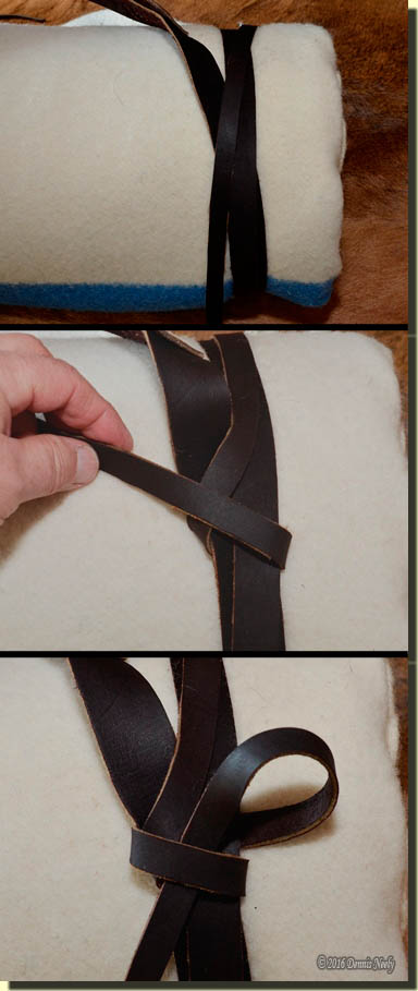 Three images detailing the tying of the clove hitch.
