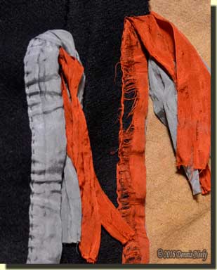 A comparison of wear to the leggin's silk ribbons.